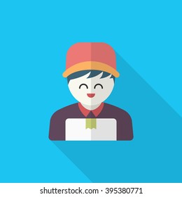 Delivery man phone icon, Vector flat long shadow design. Shipping and logisticst concept.