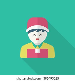 Delivery man phone icon, Vector flat long shadow design. Shipping and logisticst concept.