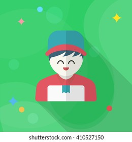 Delivery man phone icon, Vector flat long shadow design. Shipping and logisticst concept.
