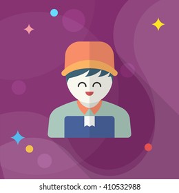 Delivery man phone icon, Vector flat long shadow design. Shipping and logisticst concept.