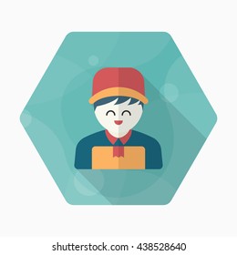 Delivery man phone icon, Vector flat long shadow design. Shipping and logisticst concept.