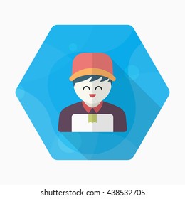 Delivery man phone icon, Vector flat long shadow design. Shipping and logisticst concept.