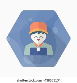 Delivery man phone icon, Vector flat long shadow design. Shipping and logisticst concept.