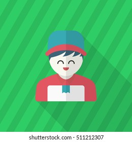 Delivery man phone icon, Vector flat long shadow design. Shipping and logisticst concept.