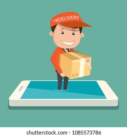 delivery man in phone - Vector illustration.