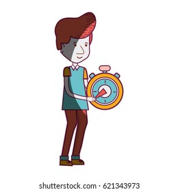delivery man with pocket clock in the hands
