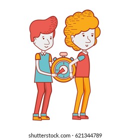 delivery man with pocket clock in the hands