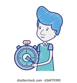 delivery man with pocket clock in the hands