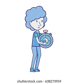 delivery man with pocket clock in the hands