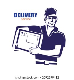 Delivery man, postal and delivery service logo template