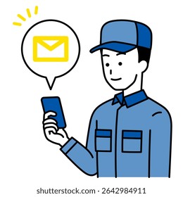 Delivery man receiving an email on his smartphone