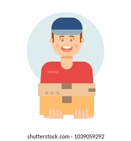 The Delivery Man With Red Uniform With The Box