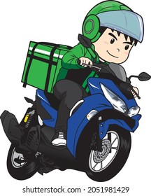 Vector de caricatura de motocicleta de un hombre de reparto