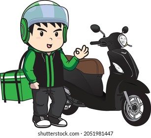 Vector de caricatura de motocicleta de un hombre de reparto