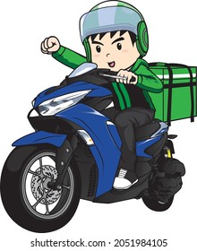 Delivery Man Ride Motorcycle Cartoon Vector