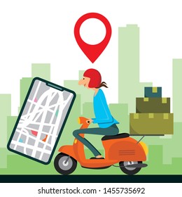 Delivery man ride Motorcycle and Order from phone. vector illustration