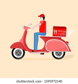 Delivery Man Ride Scooter Motorcycle Cartoon Vector illustration