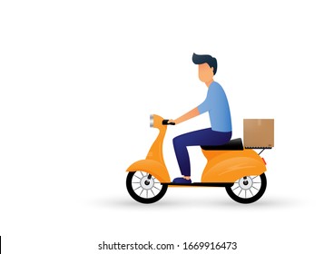 Delivery man ride scooter motorcycle cartoon. Express delivery. Vector illustration
