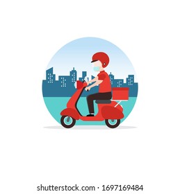 Delivery man Ride Scooter Motorcycle.Food delivery service
