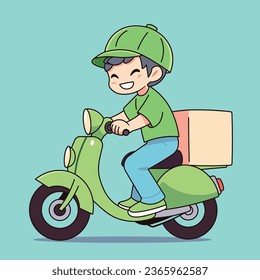 The delivery man rides a scooter