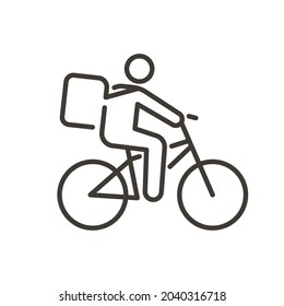 Delivery Man Riding A Bicycle. Vector Thin Line Icon For Delivery Services Of Food And Other Products. Track And Trace Processing Status