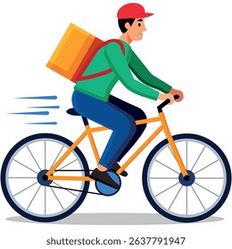 Delivery man riding a bike delivering delicious fast food, a parcel or documentation, city delivery concept