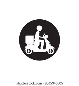 Delivery man riding a black scooter illustration. Food delivery man vector