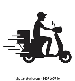 Delivery man riding motorcycle icon symbol, Send order package to customer, Express delivery bike service, Silhouette pictogram design for apps and websites, Vector illustration