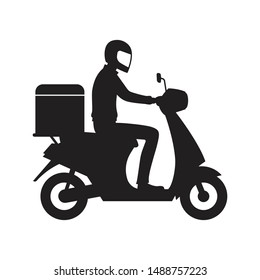 Delivery man riding motorcycle icon symbol, Send order package to customer, Express delivery bike service, Silhouette pictogram design for apps and websites, Vector illustration