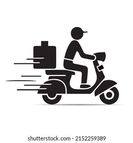 Delivery man riding motorcycle icon symbol, Send order package to customer, Express delivery bike service, Silhouette pictogram design for apps and websites, Vector illustration