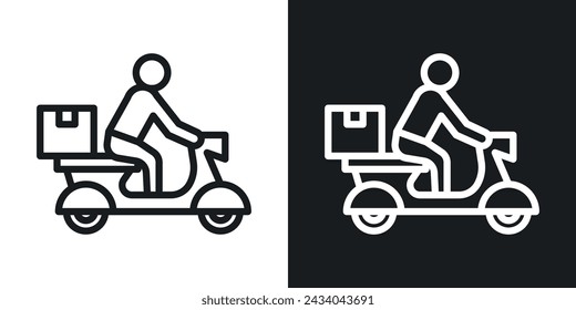 Delivery Man Riding Motorcycle Icon Designed in a Line Style on White background.