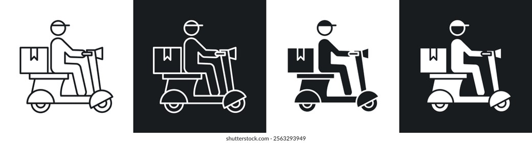 Delivery man riding motorcycle icon pack for app and website ui designs.