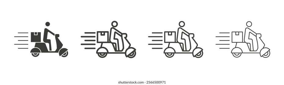 Delivery man riding motorcycle icon flat and linear vector illustration on white background.