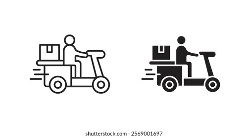 Delivery man riding motorcycle icon set vector graphics designs