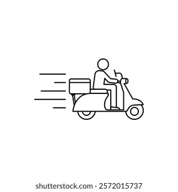 Delivery man riding motorcycle icon in liner stroke style