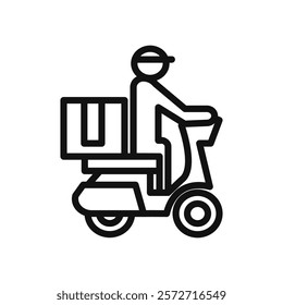 Delivery man riding motorcycle icon flat line symbol set.