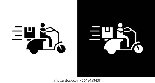 Delivery man riding motorcycle icon symbol collection. Flat vector stock illustration.