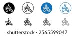 Delivery man riding motorcycle icons in black and blue colors