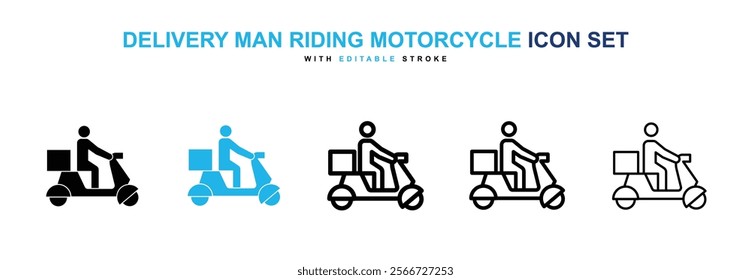 Delivery man riding motorcycle icons vector collection pack.