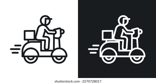 Delivery man riding motorcycle icons set vectors on white background.