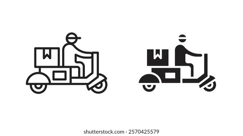 Delivery man riding motorcycle vector web icons set