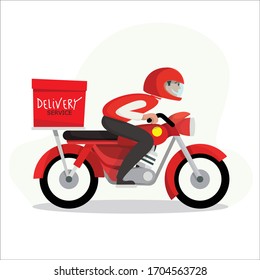 Delivery man riding a red scooter illustration. Food delivery man ,vector illustration