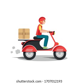 Delivery Man Riding Red Scooter Illustration Stock Vector Royalty Free Shutterstock