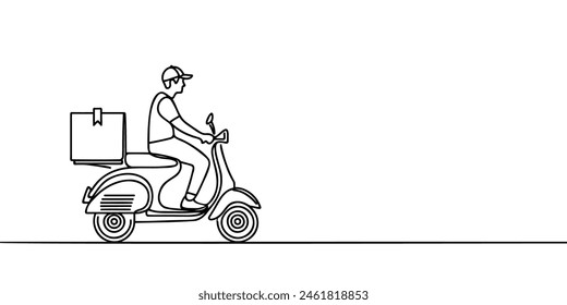 Delivery man riding a red scooter illustration. Food delivery man vector.