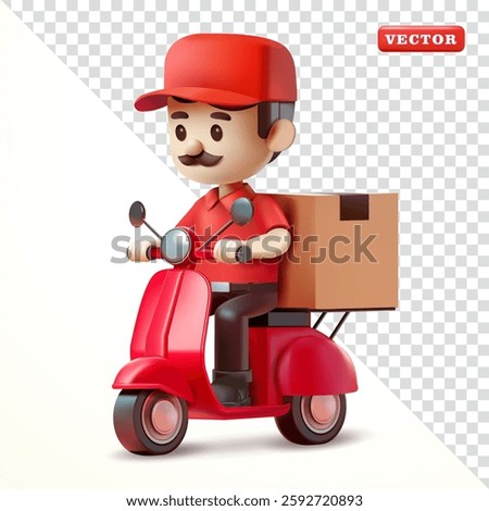 Delivery man riding a scooter, 3d vector. Suitable for business and design elements