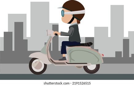  delivery man riding a scooter, delivering goods ,vector 