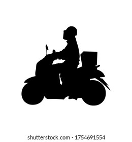 The delivery man riding scooter. Food delivery, express, fast delivery, courier, pizza delivery, order online, e-commerce. Flat design vector illustration.