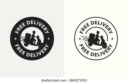 Delivery man riding a scooter ,free delivery vector illustration symbol, line art , fast delivery