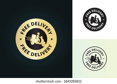Delivery man riding a scooter ,free delivery vector illustration symbol, line art , fast delivery