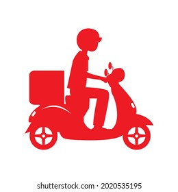 Delivery man riding scooter illustration. Food delivery man vector